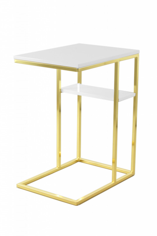 Masuta de cafea dreptunghiulara din MDF si otel 35x48x62 cm alb / auriu