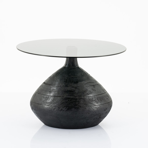 Masuta de cafea rotunda din lemn de mango si sticla Bond 50x50x38 cm neagra