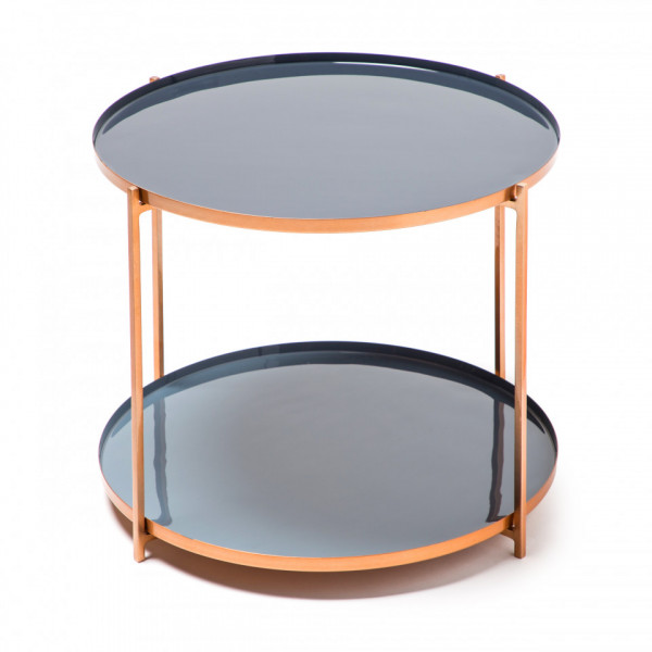 Masuta de cafea rotunda din metal cu spatiu de depozitare Tessa 50x50x40 cm gri/portocaliu