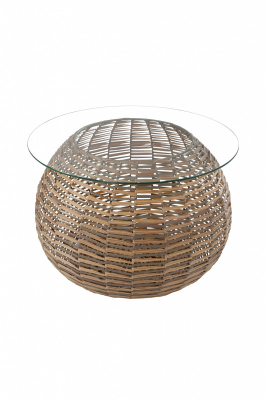 Masuta de exterior rotunda din sticla 36x62x45 cm maro deschis