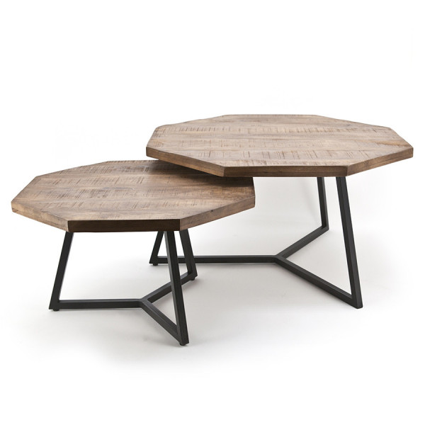 Set 2 masute de cafea octagonale din lemn de mango 76x76x42 cm maro