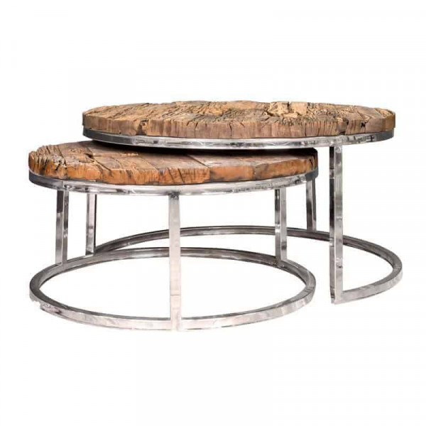 Set 2 masute de cafea rotunde din lemn Kensington 46x91.5x91.5 cm maro