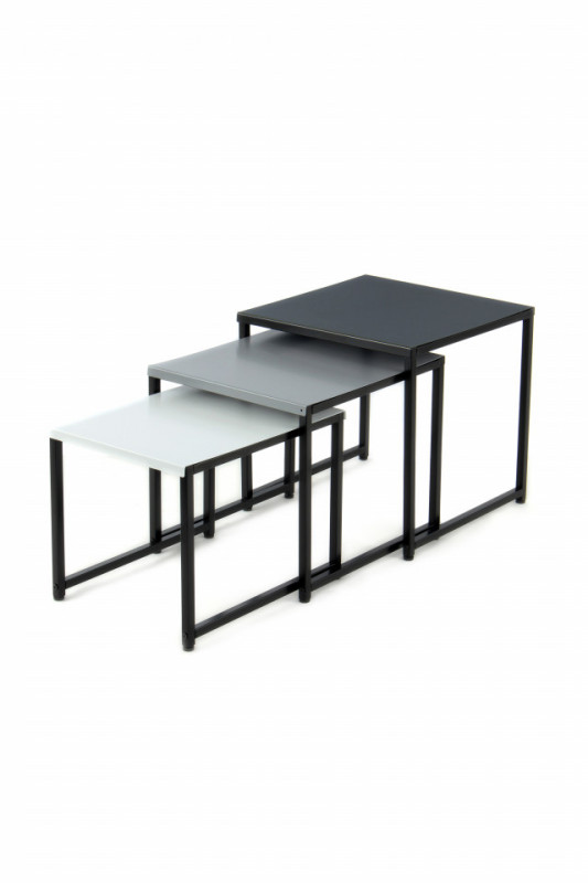 Set 3 masute de cafea patrate din metal South 45x45x45 cm negru/gri/alb