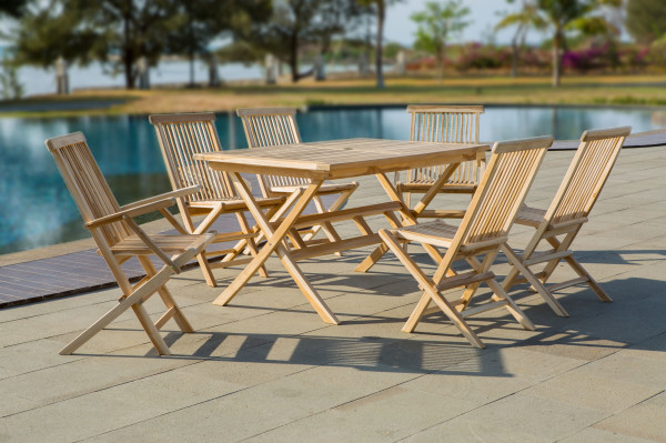 Set masa cu 6 scaune pentru gradina din lemn de tec maro