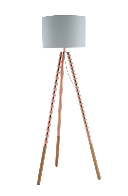 Lampadar din lemn/tesatura 154 cm cupru/alb, 1 bec