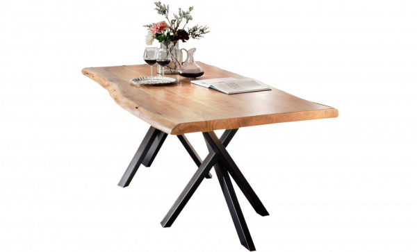 Masa dreptunghiulara cu blat din lemn de salcam Tables & Benches 180 x 90 x 76 cm maro/neagra