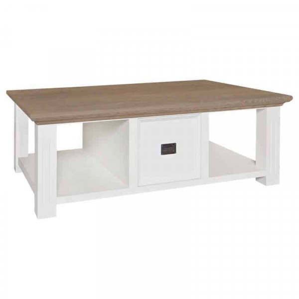 Masuta de cafea dreptunghiulara din pin si stejar cu spatiu de depozitare Oakdale 130x80x46 cm alb/maro