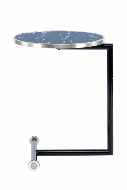 Masuta laterala rotunda din ticla Servant 46x46x62 cm albastru/argintiu