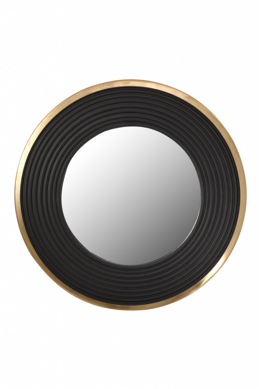Oglindă rotunda cu rama din fier si MDF negru/auriu 3x51x51 cm