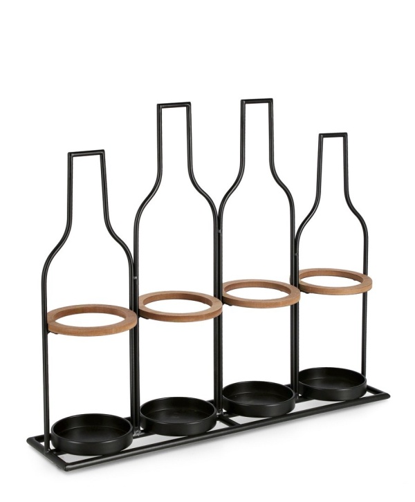 Suport sticle Isaac, pentru 4 sticle, din oțel vopsit electrostatic, negru, 56x13x48,5 cm