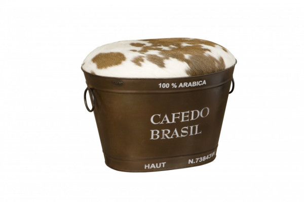 Taburet din piele de vaca sub forma de galeata Cafedo Brasil maro/alb