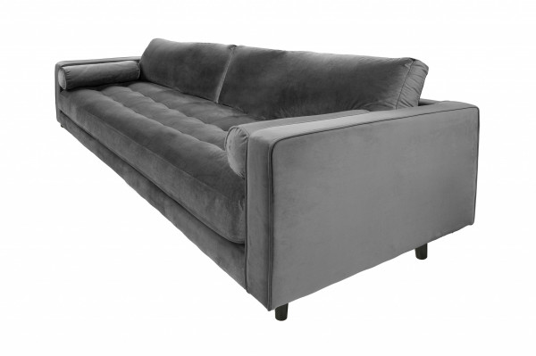 Canapea din catifea Miller, 3 locuri, gri 100x225x84 cm
