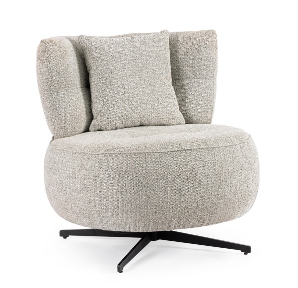 Fotoliu pivotant 360º, tapițat cu poliester efect chenille cu model punctat, picioare din oțel, gri, 80 x 93.5 x 96.5 cm