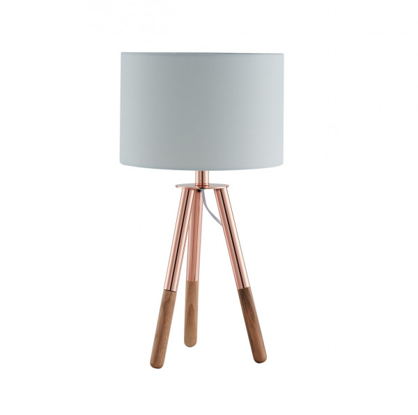 Lampa de birou din lemn/tesatura 55 cm cupru/alb