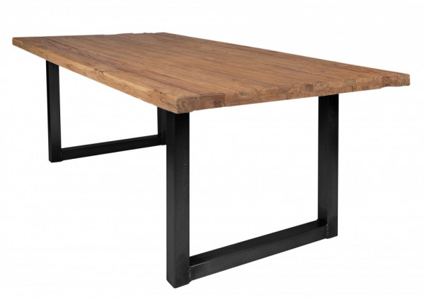 Masa dreptunghiulara cu blat din lemn de tec reciclat Tables & Benches 240 x 100 x 76 cm maro/negru