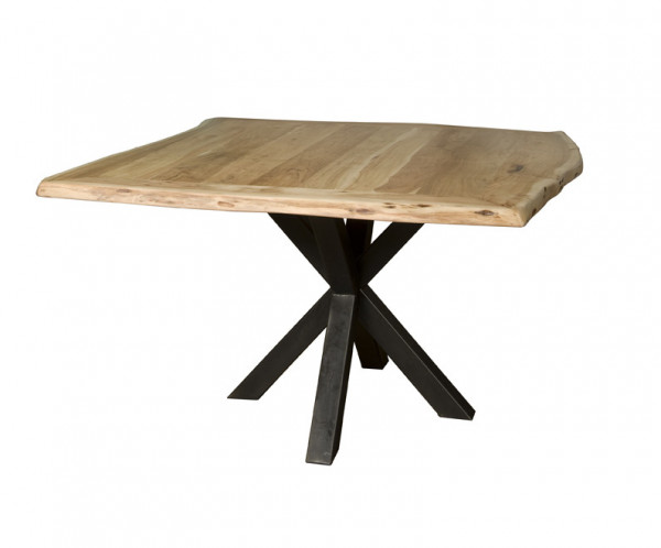 Masa patrata cu blat din lemn 130x130x78 cm maro deschis/ negru