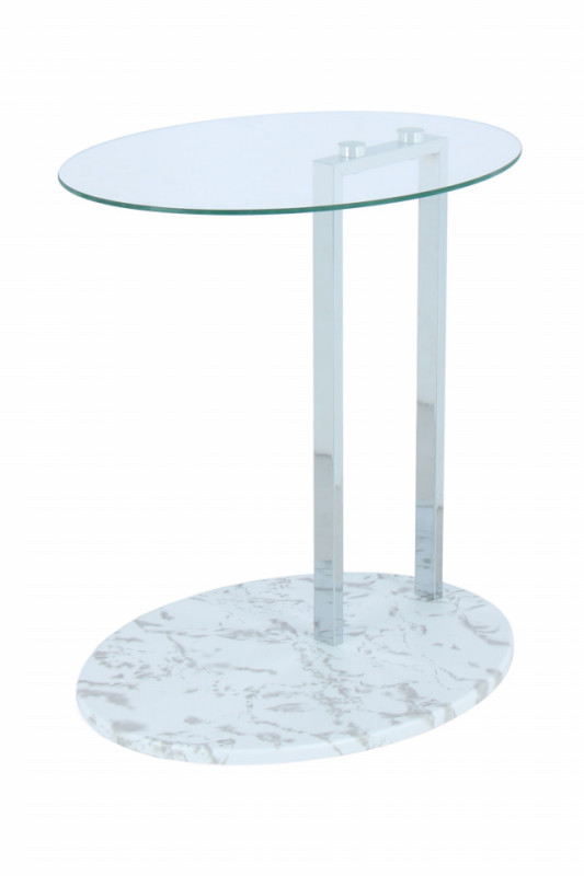 Masuta de cafea ovala din sticla cu spatiu de depozitare Julius 45,7x35,5x49 cm transparenta/alb/argintiu