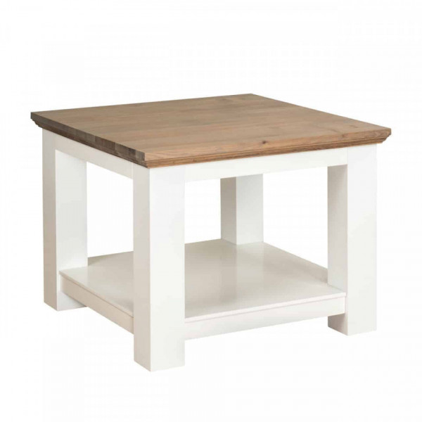 Masuta de cafea patrata din pin si stejar Cardiff cu spatiu de depozitare 60x60x45 cm alb/maro