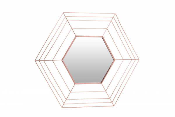Oglinda hexagonala cu rama din metal cupru Romeo, 1.5cm (L / D) x 69cm (W) x 79.5cm (H)