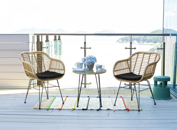 Set 2 scaune cu masa pentru gradina din ratan maro