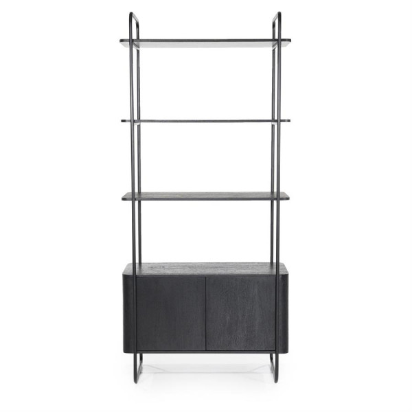 Bibliotecă din lemn de mango James 2 usi 96x46x210 cm neagra