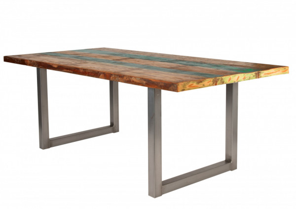 Masa dreptunghiulara cu blat din lemn de tec reciclat Tables & Benches 240 x 100 x 76,5 cm multicolor/argintiu