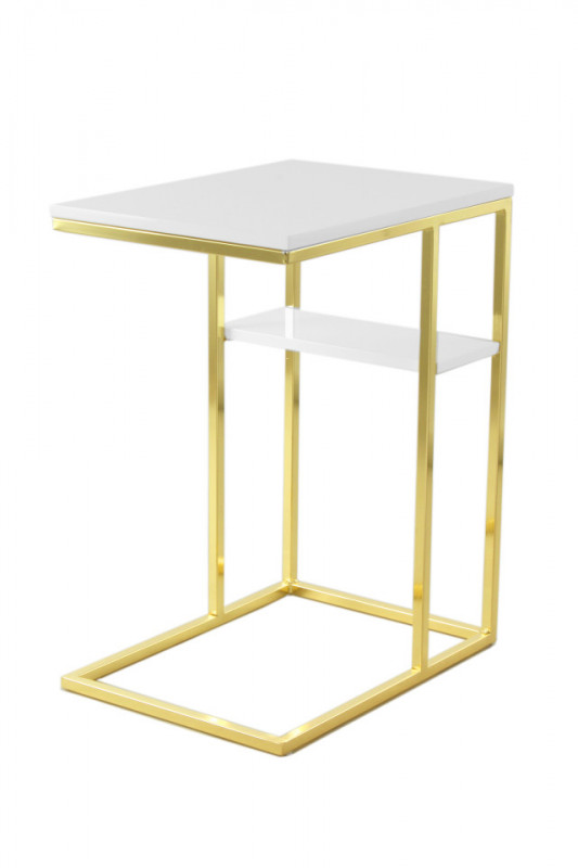 Masuta de cafea dreptunghiulara din metal cu spatiu de depozitare Lucilla 48x35x60 cm alba/aurie