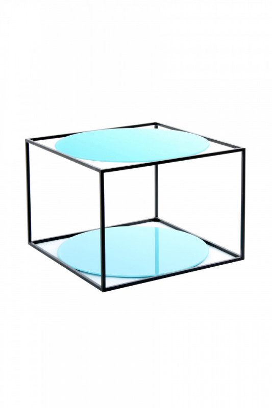 Masuta de cafea patrata din sticla cu spatiu de depozitare Cody 50x50x36 cm albastru/negru