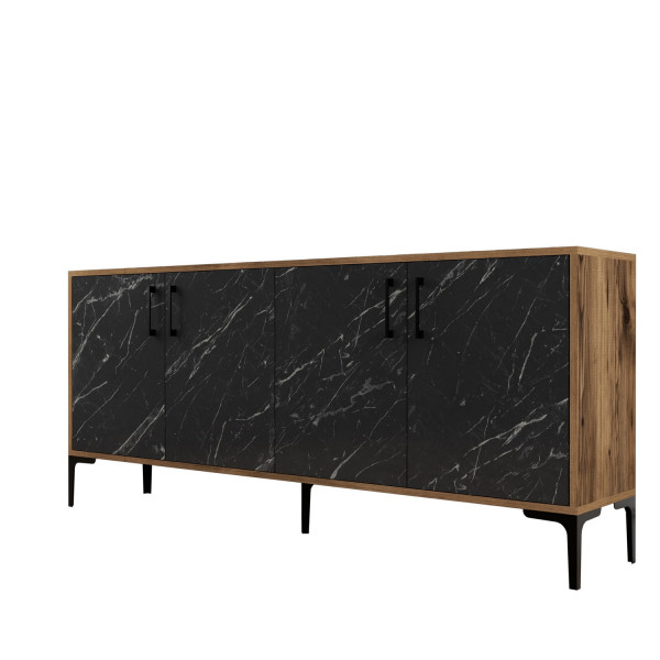 Servanta din pal melaminat Kiev nuc si marmura neagra 180x78x35 cm