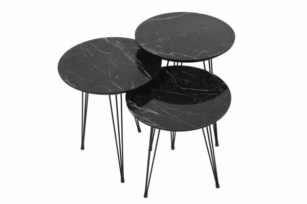 Set 3 masute de cafea rotunde marmura neagra 45 cm, 50 cm, 55 cm