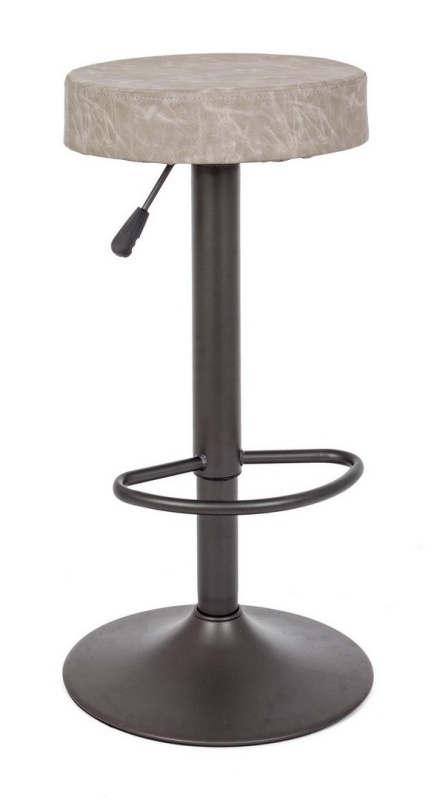 Set de 2 scaune de bar Piper Vintage, reglabile pe înălțime, cu șezut din piele ecologică gri deschis și bază metalică gri mat, 35x35x64-85 cm