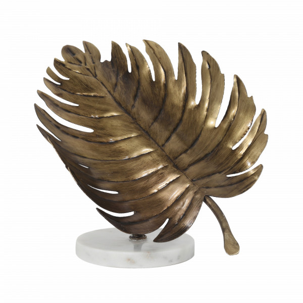 Decoratiune frunza din metal Ajay, auriu/alb