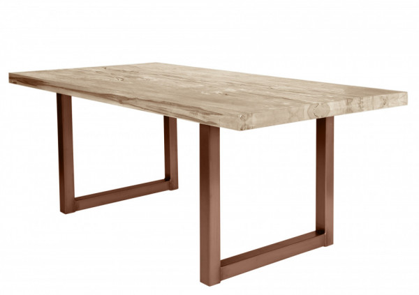 Masa dreptunghiulara cu blat din lemn de stejar Tables & Benches 220 x 100 x 76 cm maro deschis/maro inchis