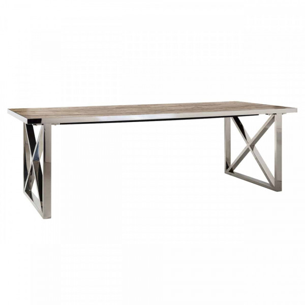 Masa dreptunghiulara cu blat din lemn de ulm Redmond 78 x 240 x 100 cm maro/argintiu
