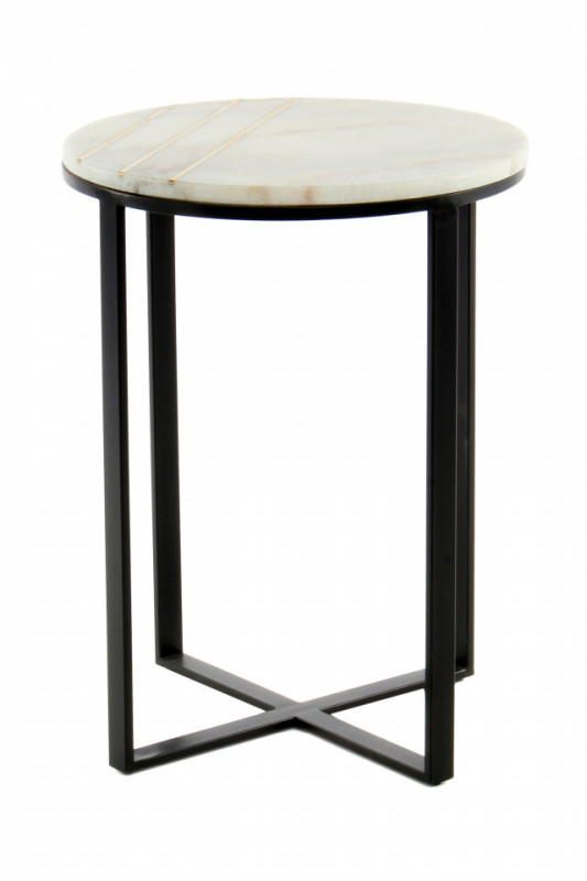 Masuta de cafea rotunda din marmura Louis alb/negru