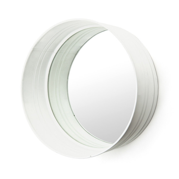 Oglinda rotunda cu rama din fier alba, cu raft, 40 x 40 x 15 cm