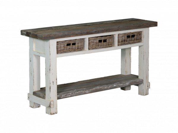Servanta din lemn cu 3 sertare 150x40x80 cm alb/gri
