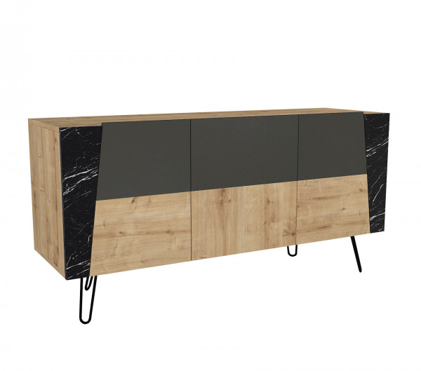 Servanta din pal melaminat Fanten neagra 150x74,6x46,8 cm