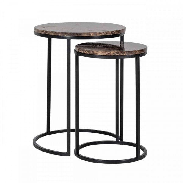 Set 2 masute de cafea rotunde din marmura si metal Dalton 57x45x45 cm maro