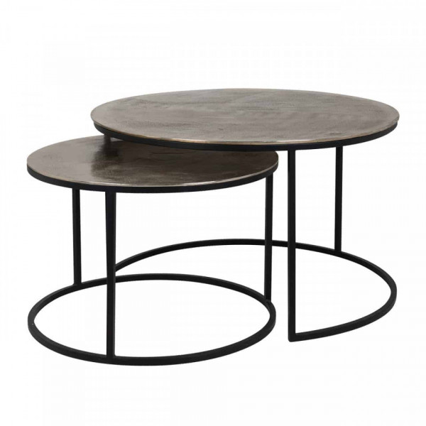 Set 2 masute de cafea rotunde din metal Asher 47x82x82 cm maro
