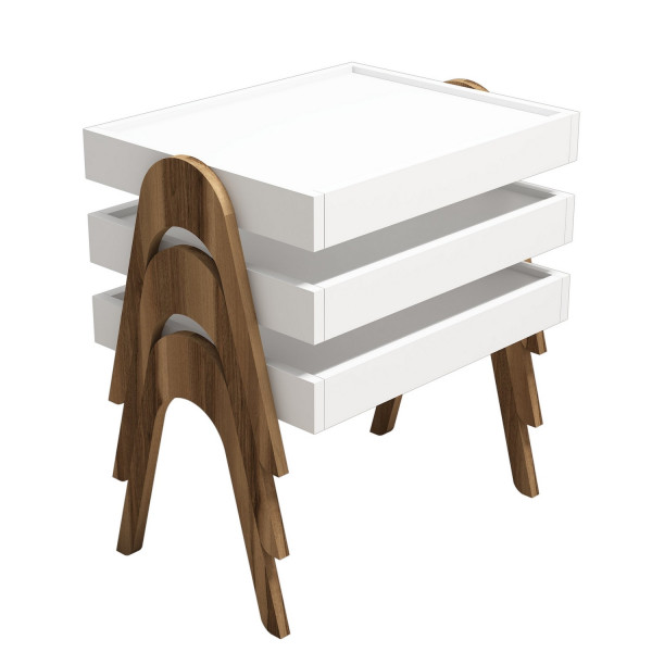 Set 3 masute de cafea Roma nuc si alb 53,6x64x40 cm