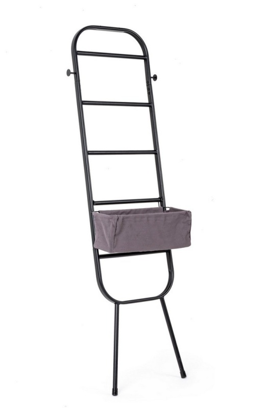 Suport obiecte Quiete cu coș din bumbac, structură din oțel vopsit electrostatic, 46x19x155 cm