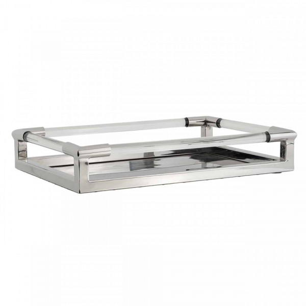 Tava patrata pentru servire din sticla Cayle, silver, 8x46.5x31 cm 