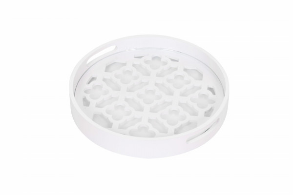 Tava rotunda cu insertii de sticla lucrata manual Colorado, alb, 37 cm