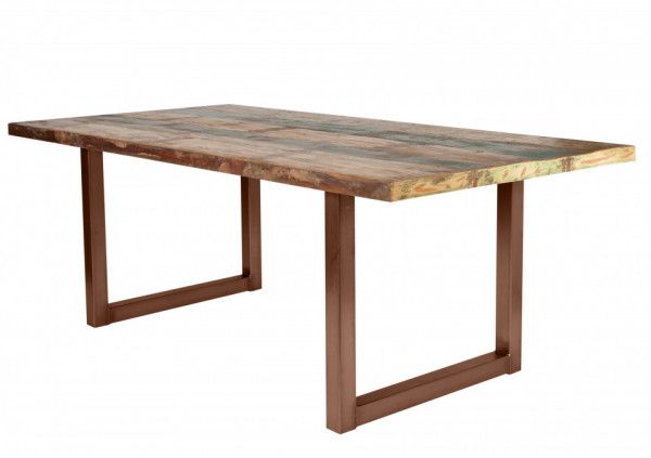 Masa dreptunghiulara cu blat din lemn de tec reciclat Tables & Benches 240 x 100 x 76,5 cm multicolor/maro