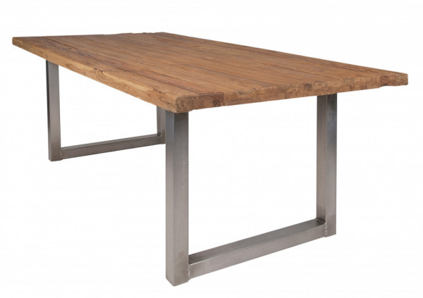 Masa dreptunghiulara cu blat din lemn de tec reciclat Tables & Benches 200 x 100 x 76 cm maro/argintiu