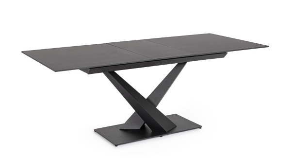 Masă extensibilă Johannes, pentru 6-8 persoane, cu blat din gresie porțelanată cu efect marmură neagră mat, 160-200x90 cm