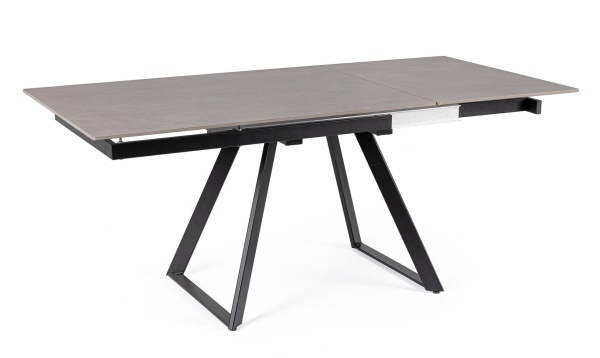 Masă extensibilă Reeta, blat gresie porțelanată efect marmură, 4-6 locuri, negru/gri, 120-180x90 cm