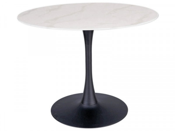 Masa rotunda cu blat din sticla 100 cm alb / negru