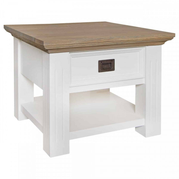 Masuta de cafea patrata din stejar cu spatiun de depozitare Oakdale 60x60x45 cm alb/maro